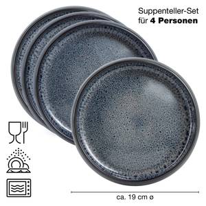 SOLID Suppenteller Steinzeug 4er-Set Grau - Keramik - Ton - 19 x 5 x 19 cm