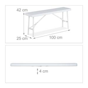 Banc pliant blanc lot de 2 Blanc - Métal - Matière plastique - 100 x 42 x 25 cm