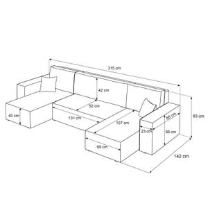 Gepolstertes Sofa CARLOS U Cord Poso 34 Schwarz - Holzwerkstoff - 315 x 83 x 142 cm