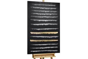 Gerahmtes Acrylbild Schmelzendes Gold Schwarz - Weiß - Massivholz - Textil - 82 x 122 x 5 cm