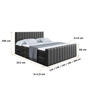 Boxspringbett EDITA-Z Hochglanz Schwarz - Breite: 200 cm - H4