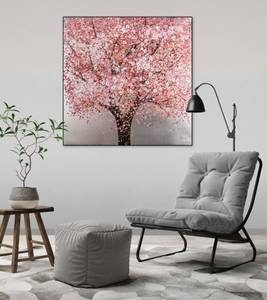 Acrylbild handgemalt Kirschblütenzauber Pink - Massivholz - Textil - 80 x 80 x 4 cm