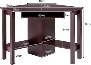 Bureau Informatique HW66120CF Rouge - Bois manufacturé - 77 x 77 x 120 cm