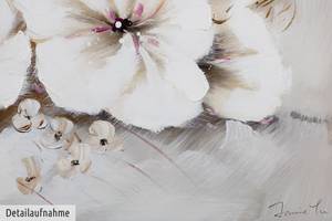 Tableau Pureté des fleurs Beige - Blanc - Bois massif - Textile - 80 x 80 x 4 cm