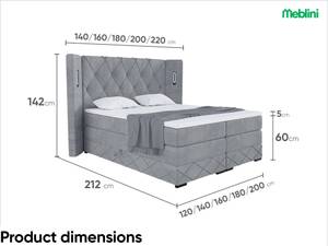 Boxspringbett Manuel Grau - Breite: 126 cm - H3