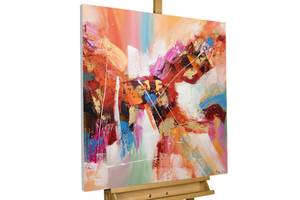 Tableau peint à la main Heavenly World Bois massif - Textile - 80 x 80 x 4 cm