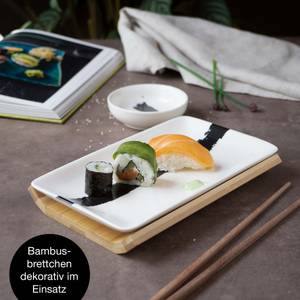 Sushi 8tlg Geschirr-Set 2 Personen Weiß - Ton - Holzwerkstoff - 28 x 8 x 33 cm