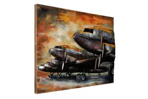 Wandbild 3D Flight towards Sunset Metall - Holz teilmassiv - 100 x 75 x 7 cm