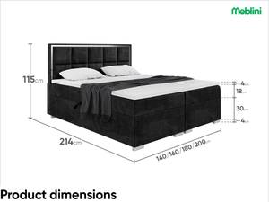 Boxspringbett Dani Silver Schwarz - 180 x 214 cm - H3