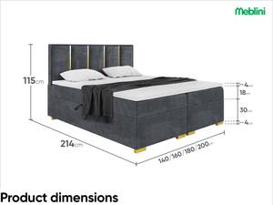 Boxspringbett Antonio Gold Dunkelgrau - 140 x 214 cm - H3