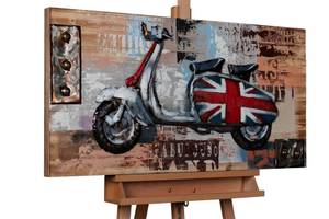 Tableau 3D Trip to London fait à la main Beige - Métal - En partie en bois massif - 100 x 50 x 7 cm