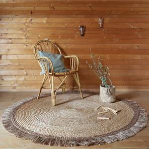 THAR tapis jute rond avec franges Marron - Fibres naturelles - 140 x 2 x 140 cm