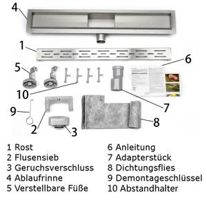 Aica Duschrinne flach mit Siphon 120cm Tiefe: 120 cm