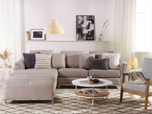 Ecksofa OSLO 2-tlg Beige - Silber - Armlehne davorstehend links - Ecke davorstehend rechts - Mit Hocker - Mit Kissen - Textil