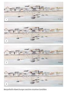 Impression sur toile Little Port Town Beige - Bleu - Bois massif - Textile - 150 x 50 x 4 cm