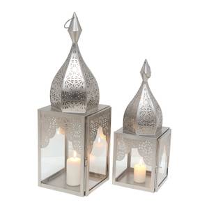 Windlicht Modena 2er Set Silber - Glas - Metall - 17 x 56 x 17 cm