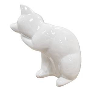 Statue en céramique chat blanc et multicolore