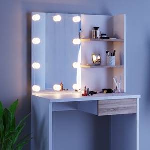 Coiffeuse Dekos blanc avec banc et LED Imitation chêne de Sonoma - Blanc