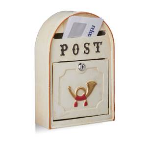 Briefkasten antik mit Posthorn Beige - Gold - Rot - Metall - 22 x 32 x 9 cm