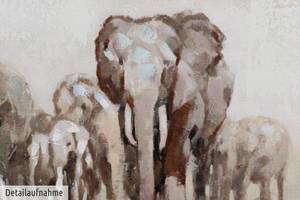 Tableau peint Chemin des éléphants Beige - Bois massif - Textile - 150 x 50 x 4 cm