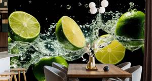 Papier Peint Citrons Verts Fruit Eau 3D 180 x 120 x 120 cm