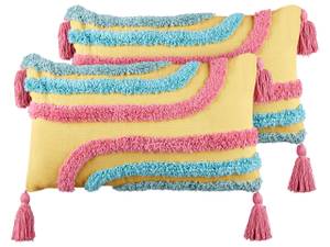 Coussin décoratif DOLICHOS Bleu - Rose foncé - Jaune - Fibres naturelles - 50 x 4 x 30 cm