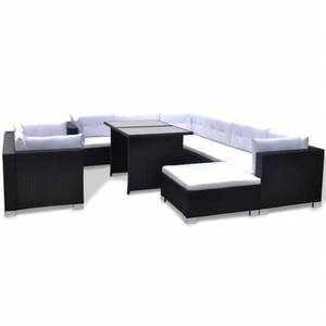 Garten-Lounge-Set (10-teilig) 296260 Schwarz - Kunststoff - Polyrattan - 66 x 70 x 108 cm