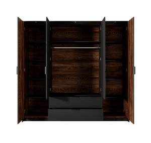 Armoire à portes battantes MILTON LED Noir - Marron - Bois manufacturé - Matière plastique - 224 x 210 x 59 cm