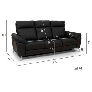 3-Sitzer Relaxsofa Selesta Schwarz - Metall - Echtleder - 96 x 101 x 222 cm