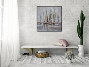 Acrylbild handgemalt Wind im Segel Grau - Massivholz - Textil - 80 x 80 x 4 cm