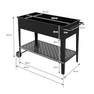 Fahrbarer Hochbeet Schwarz - Metall - Kunststoff - 50 x 80 x 112 cm