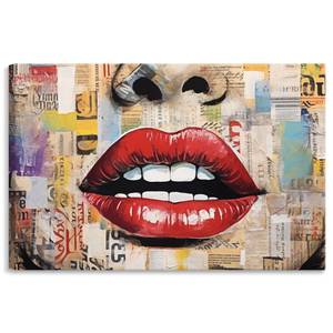 Tableau VISAGE De Femme Bouche Journaux 40 x 30 x 30 cm