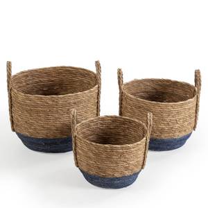 Set de 3 paniers Iria fibre naturelle Bleu - Fibres naturelles - 34 x 27 x 34 cm