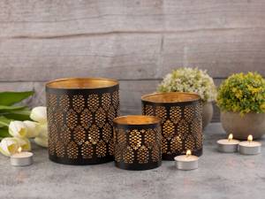 Teelichthalter Orient 3er Set Kerzen Schwarz - Gold - Metall - 14 x 14 x 14 cm