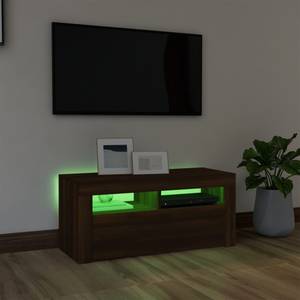 TV-Schrank mit LED-Leuchten D606 Eiche Schwarzbraun Dekor