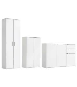 Mehrzweckschrank Set 3-teilig + Kommode Weiß