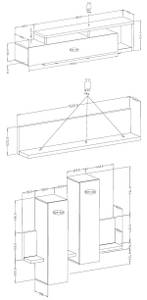 Wohnwand BROTO 3-teilig Schwarz - Holzwerkstoff - 521 x 142 x 60 cm