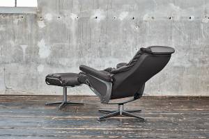 Fauteuil relax MODO cuir avec pouf Gris