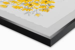 Tableau peint à la main Sunny Blossoms Gris - Jaune - Bois massif - Textile - 40 x 40 x 4 cm