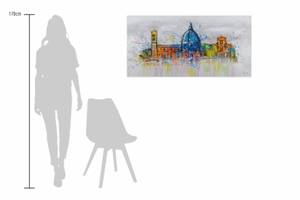 Tableau Florence Skyline Silhouette Gris - Bois massif - Textile - 120 x 60 x 4 cm