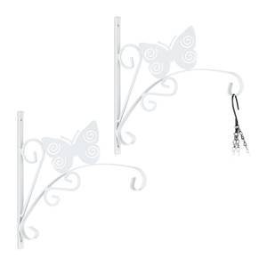2x Blumenampelhalterung Schmetterling Weiß - Metall - 30 x 30 x 2 cm