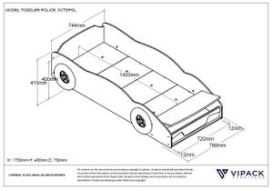 Kinderbett AUTO KSB015 75 x 41 x 173 cm