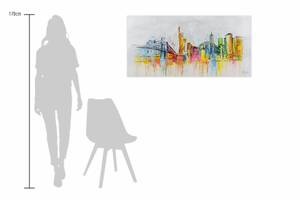 Tableau New York Skyline Silhouette Gris - Bois massif - Textile - En partie en bois massif - 120 x 60 x 4 cm