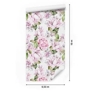 Papier Peint fleurs aquarelle feuilles Vert - Blanc - Papier - 53 x 1000 x 1000 cm