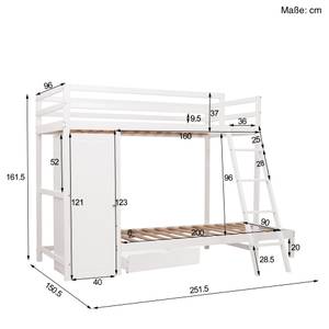 Etagenbett Markus Weiß - Holzwerkstoff - Massivholz - 150 x 161 x 251 cm