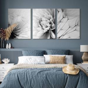 Set De Tableaux Fleurs Pissenlits Nature Noir - Gris - Blanc - Textile - 90 x 40 x 40 cm