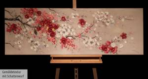 Tableau peint Fleurs Éternelles Rouge - Blanc - Bois massif - Textile - 150 x 50 x 4 cm