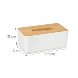 Tücherbox mit Bambus-Deckel Braun - Weiß - Bambus - Kunststoff - 23 x 10 x 13 cm