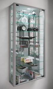 Wandvitrine Glasvitrine Vitrosa Spiegel Silber / Grau - Silbergrau - Weiß - Holzwerkstoff