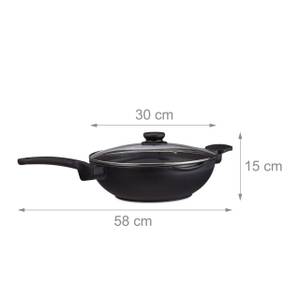 Poêle wok 30 cm avec couvercle Noir - Verre - Métal - Matière plastique - 31 x 15 x 58 cm